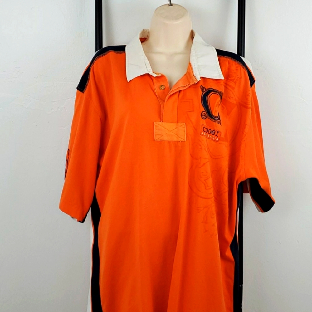 Coogi Polo Shirt Men XXL  Embroidered Orange Cotton Short Sleeve Streetwear V
